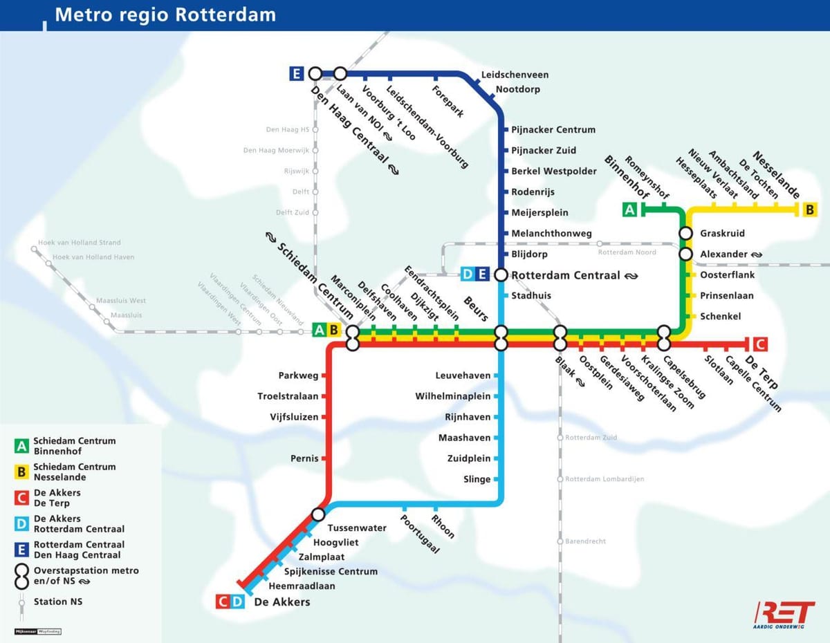 Карта метрополітену Роттердама Нідерланди